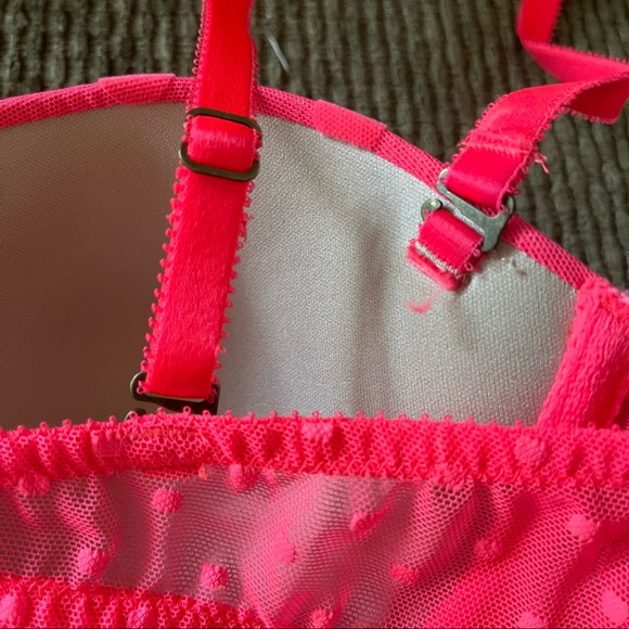 Anthropologie By Eloise Neon Pink Coral Mesh Swiss Dot Converible Strap Bra 34C - Picture 7 of 16